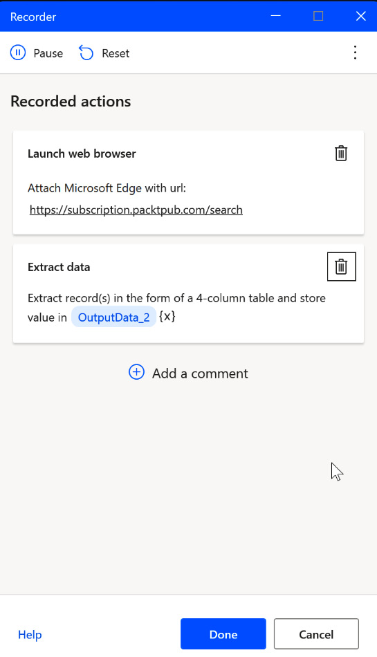 Figure 2.37 – Recorded web scraping actions