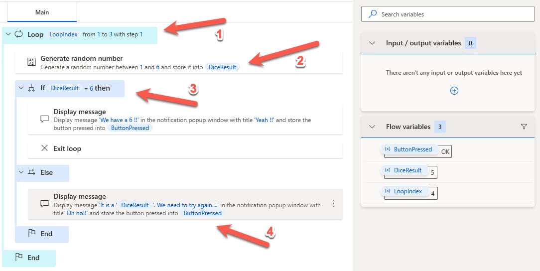 Figure 4.11 – Roll the dice flow with a loop statement