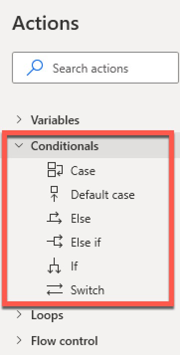 Figure 4.1 – Elements in the Conditionals action group