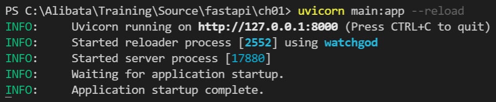 Figure 1.1 – The uvicorn console log