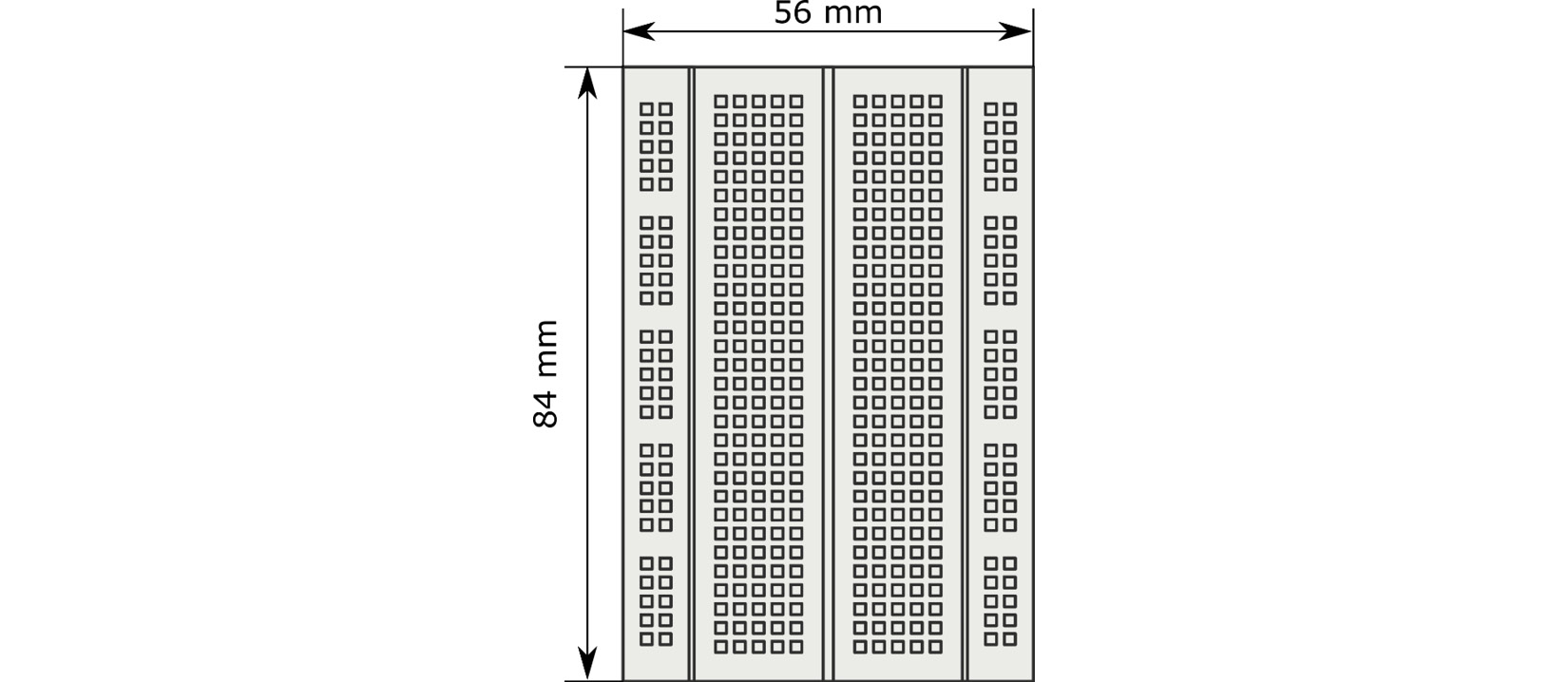 Figure 1.10 – Breadboard dimensions
