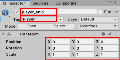 Figure 2.4 – The player_ship values in the Inspector window
