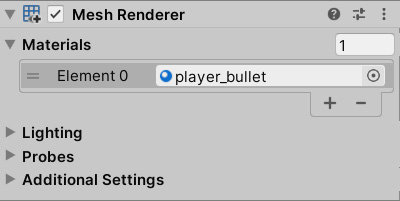 Figure 2.10 – player_bullet now has a player_bulletMat material
