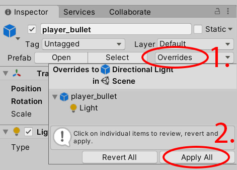 Figure 2.12 – Updating the player_bullet prefab
