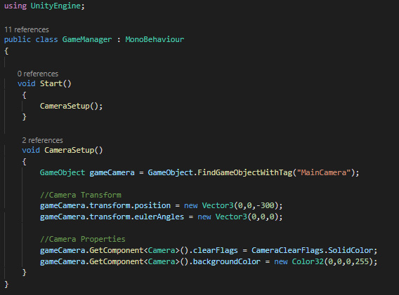 Figure 2.26 – The current code layout for the GameManager script
