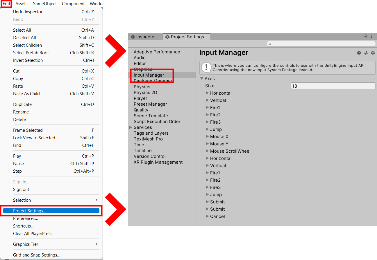 Figure 2.40 – Selecting the Input Manager in the Unity editor
