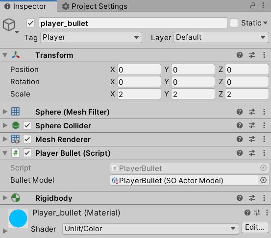 Figure 2.45 – The player_bullet components in the Inspector window
