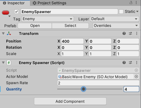 Figure 2.50 – The EnemySpawner component holding the BasicWave Enemy actor
