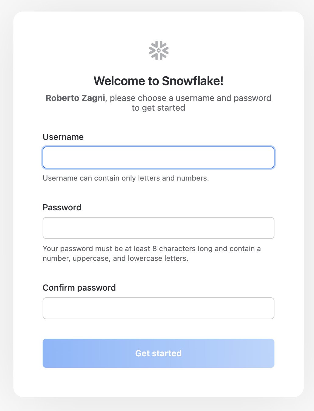 Figure 1.5: Welcome to Snowflake! page