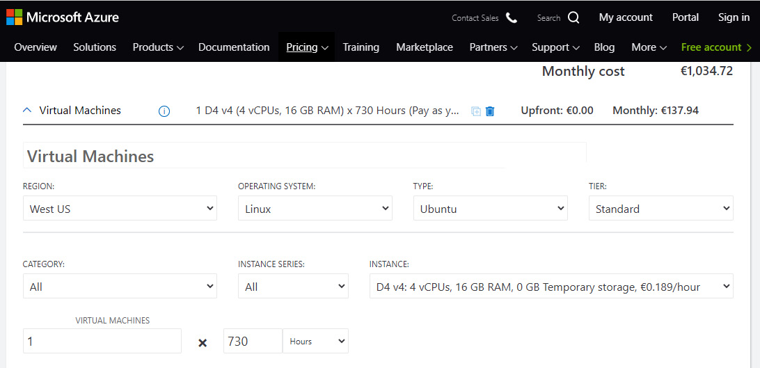 Figure 1.12 – Adding a VM to the Azure pricing tool
