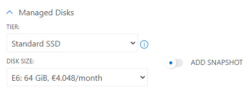 Figure 1.14 – Azure VM price: choice of managed disks
