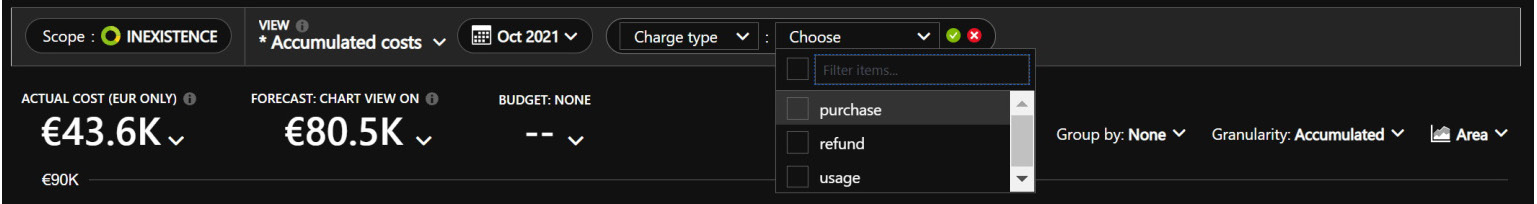 Figure 1.25 – Azure portal: Cost analysis (charge type)
