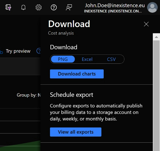 Figure 1.27 – Azure portal: Cost analysis (Download data options)
