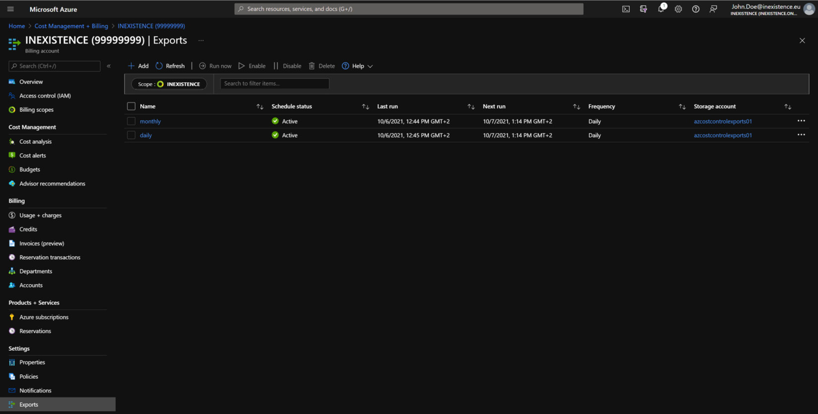 Figure 1.29 – Azure Cost Management (Exports)
