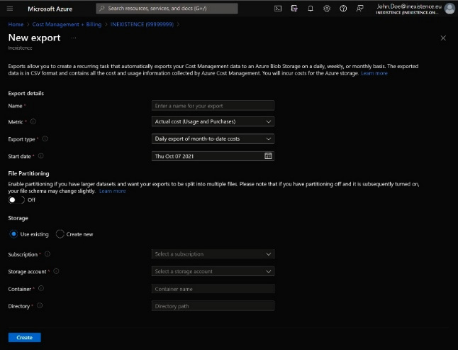 Figure 1.30 – Azure Cost Management (Export options)
