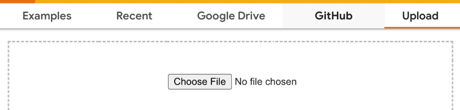 Figure 1.4 – Loading a Python Notebook by uploading it to Colab