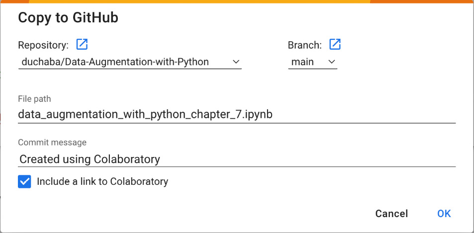 Figure 1.6 – Google Colab – saving to GitHub