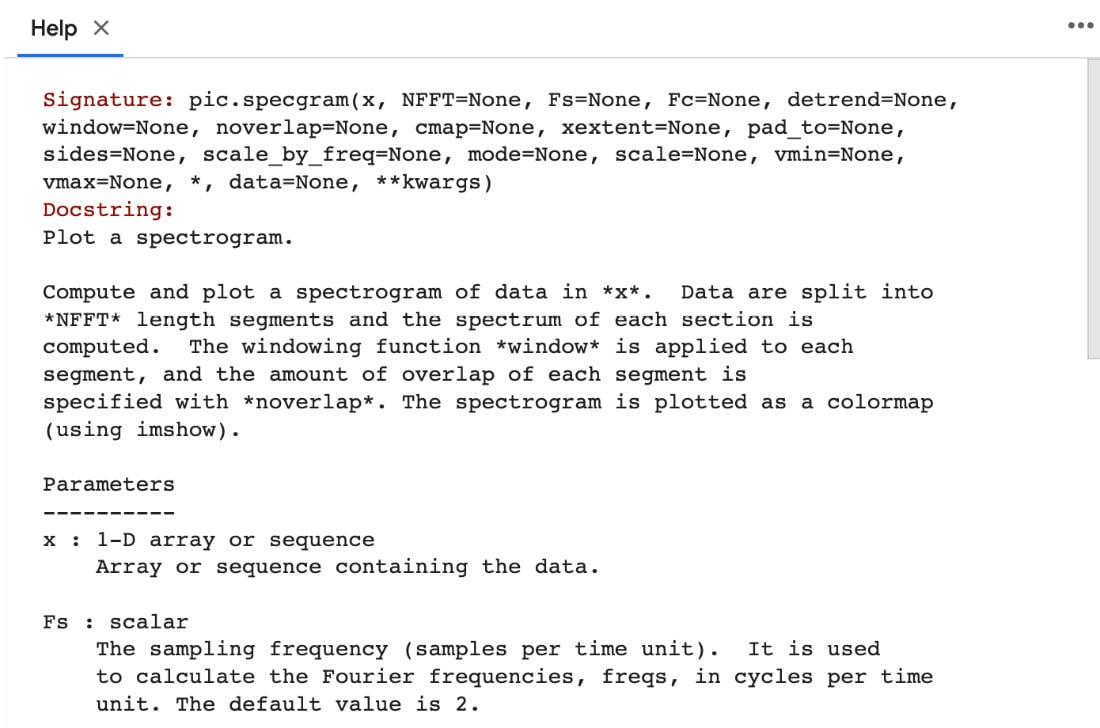 Figure 8.5 – Partial print definition of specgram()