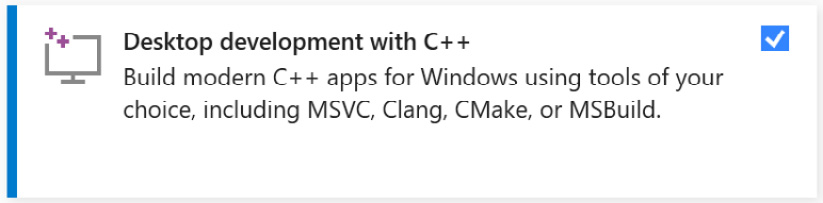 Figure 1.1: Installing the C++ Desktop development in VS 2022