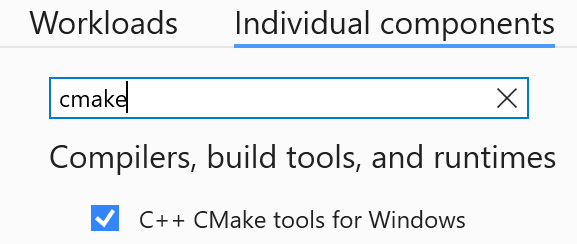 Figure 1.2: Installing the CMake tools in VS 2022