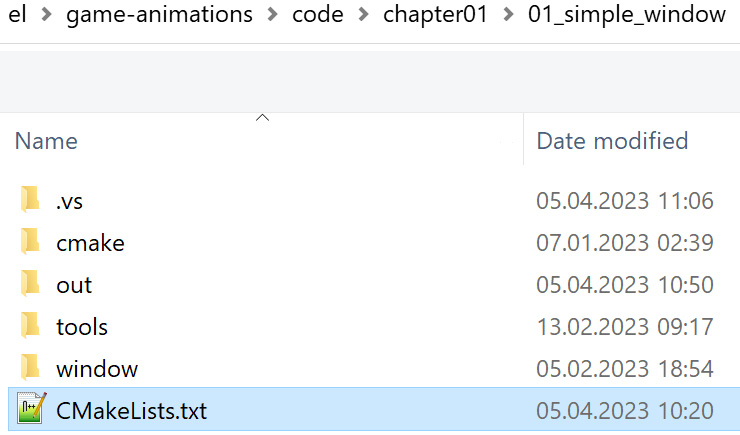 Figure 1.4: Selecting the CMakeLists.txt file in the project