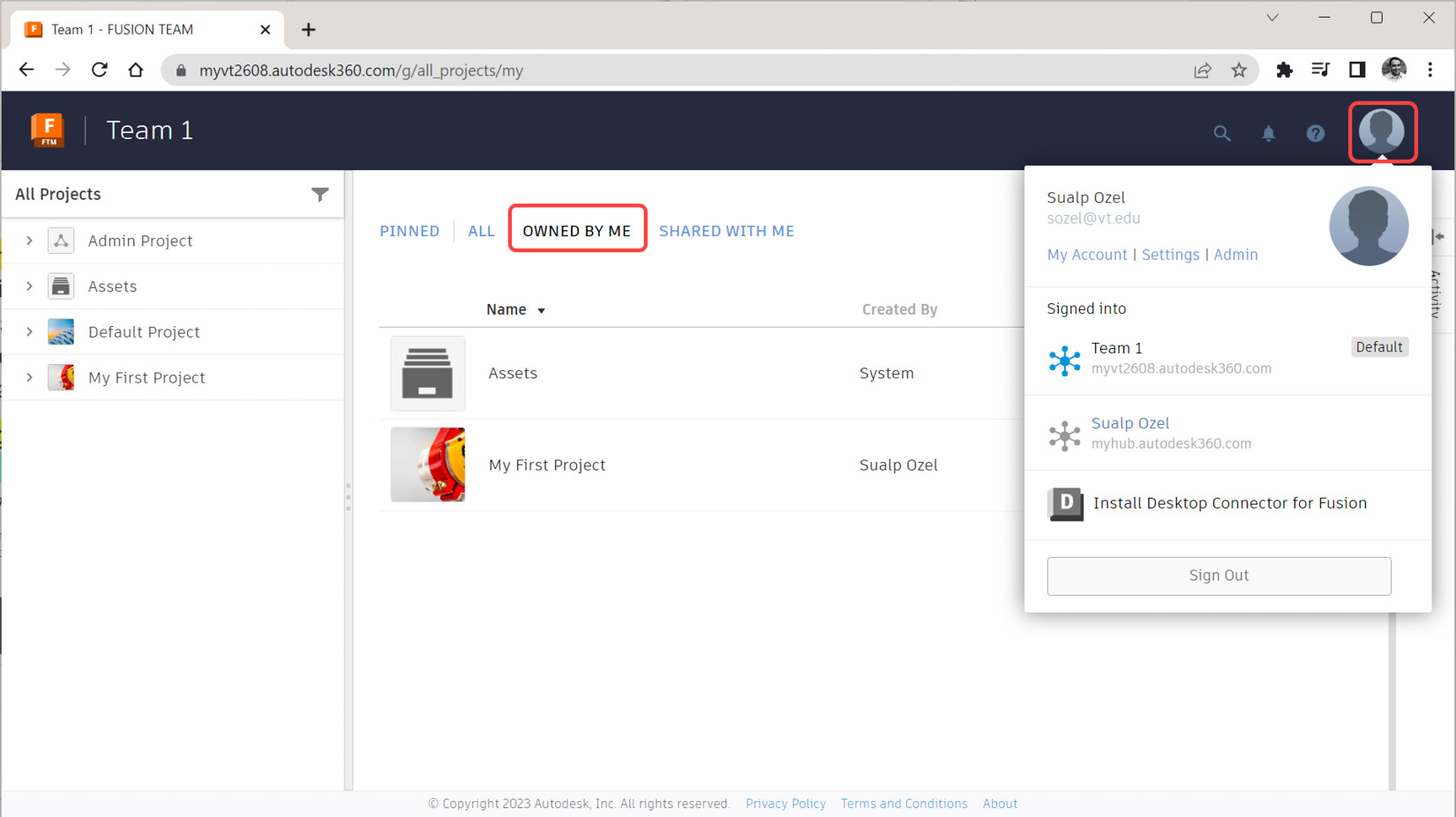 Figure 1.1 – My ﻿FUSION TEAM view with an OWNED BY ME filter applied﻿