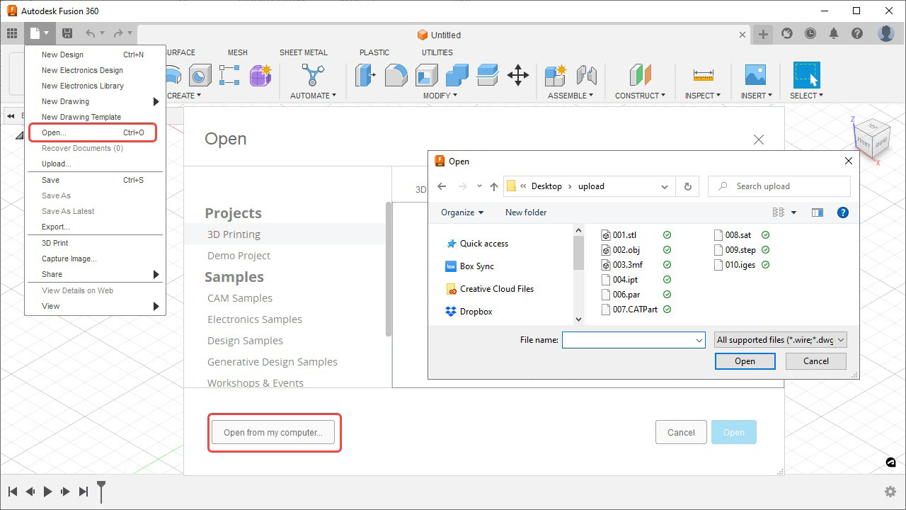 Figure 1.4 – ﻿The File | Open...﻿ workflow allows you to open CAD and mesh files from your computer