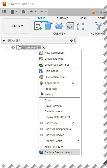 Figure 1.6 - After a ﻿File | ﻿Open... workflow, turn on Capture Design History via the browser