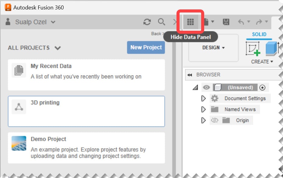 Figure 1.7 - Show/Hide Data Panel