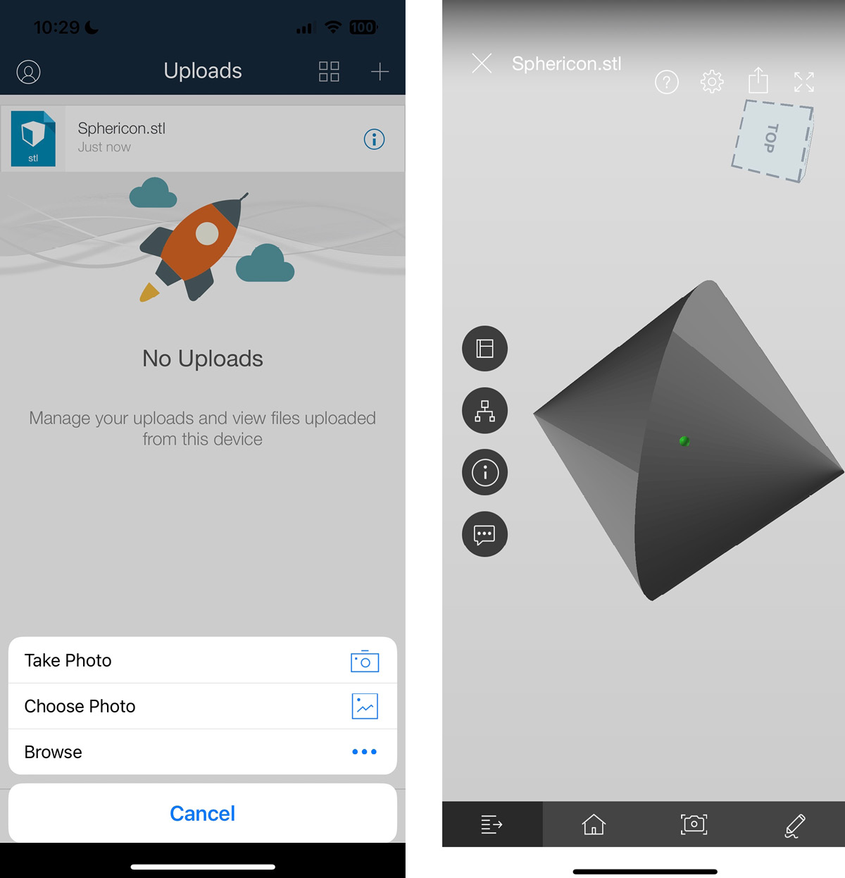 Figure 1.9 – A view on a mobile device after uploading an STL file to Fusion Team