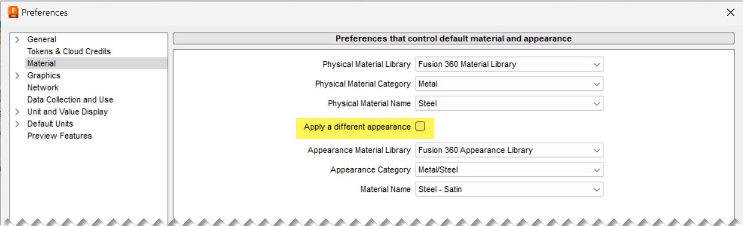 Figure 1.15 – The Material subsection in Fusion 360’s Preferences dialog