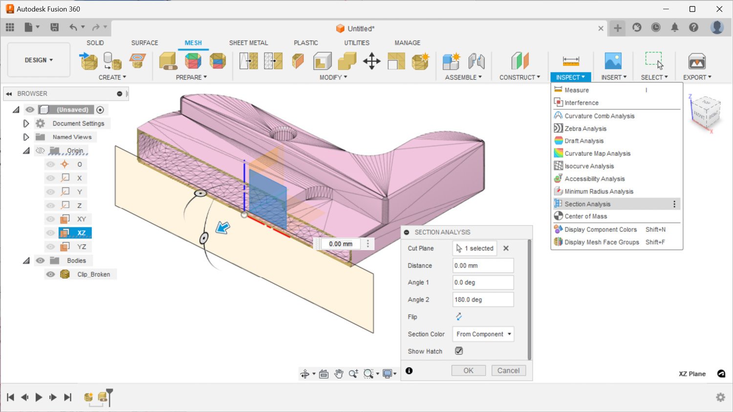 Figure 1.21 – A section analysis shows this mesh body is a hollow object