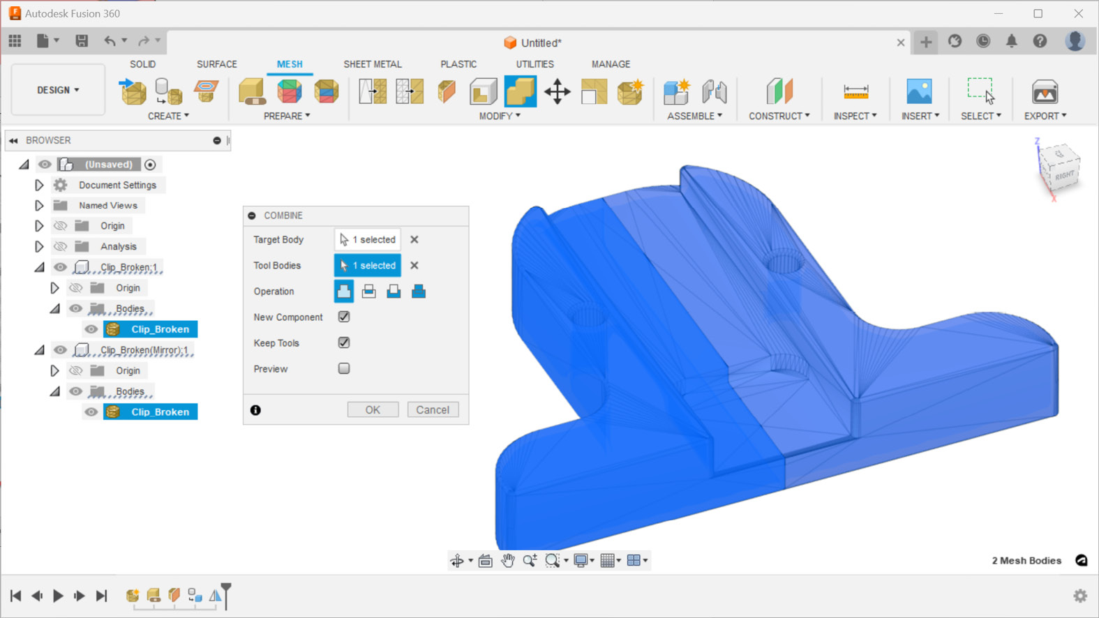 Figure 1.27 – Combining mesh bodies to make a new component