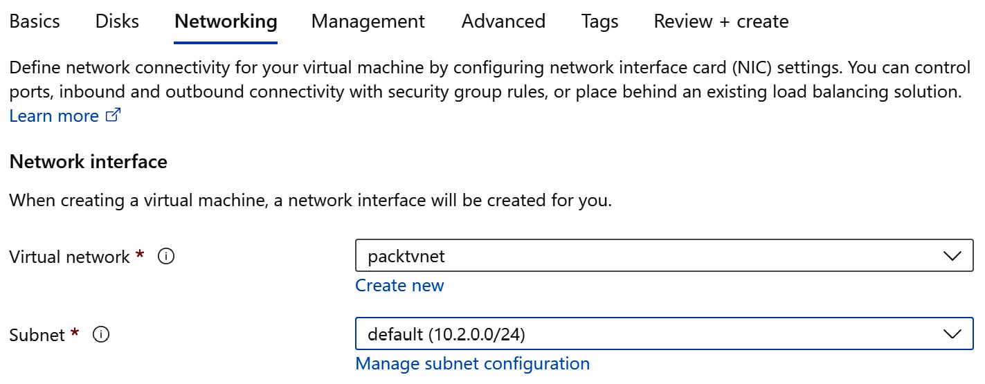 Figure 2.14 – Configuring the virtual machine to use the virtual network
