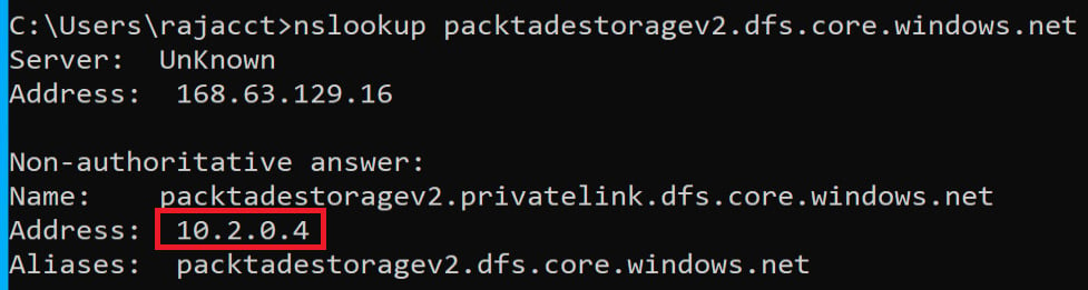 Figure 2.15 – nslookup from the virtual network
