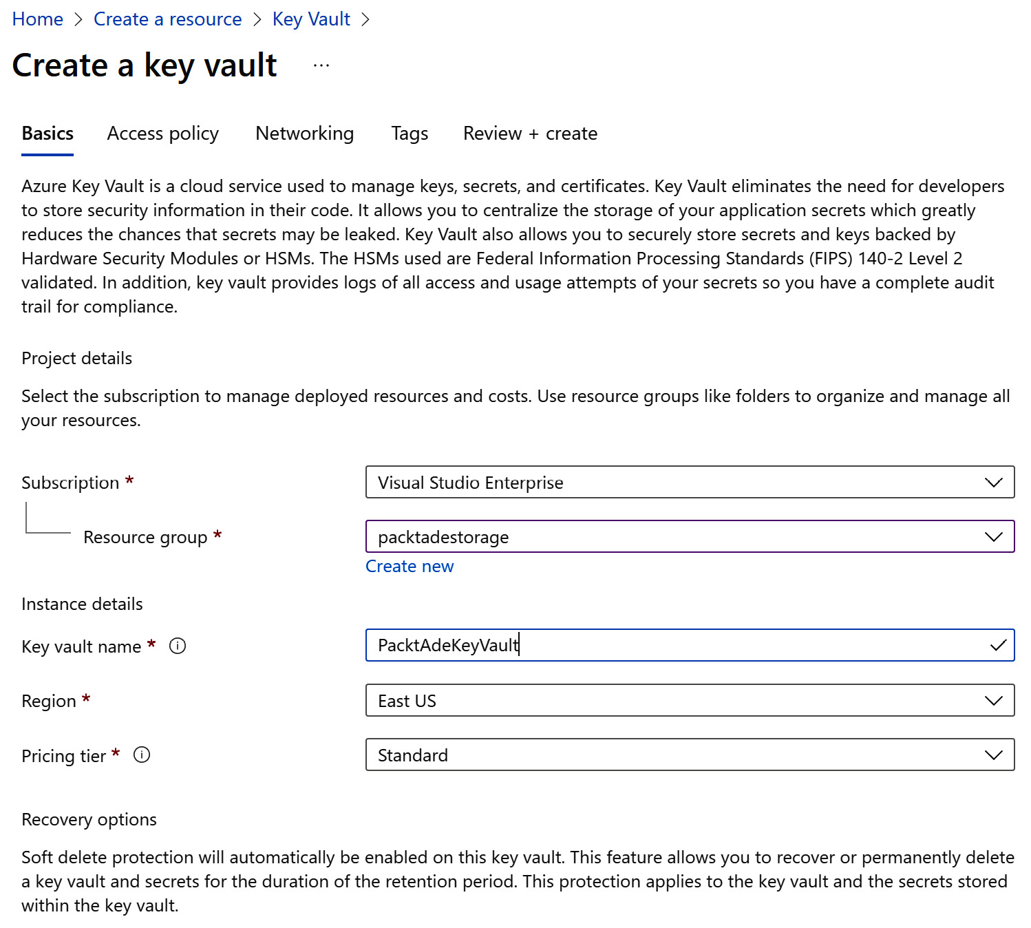 Figure 2.16 – Creating an Azure key vault
