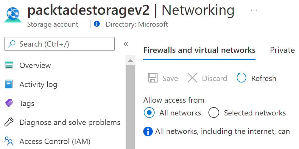 Figure 2.1 – Azure Storage – Firewalls and virtual networks
