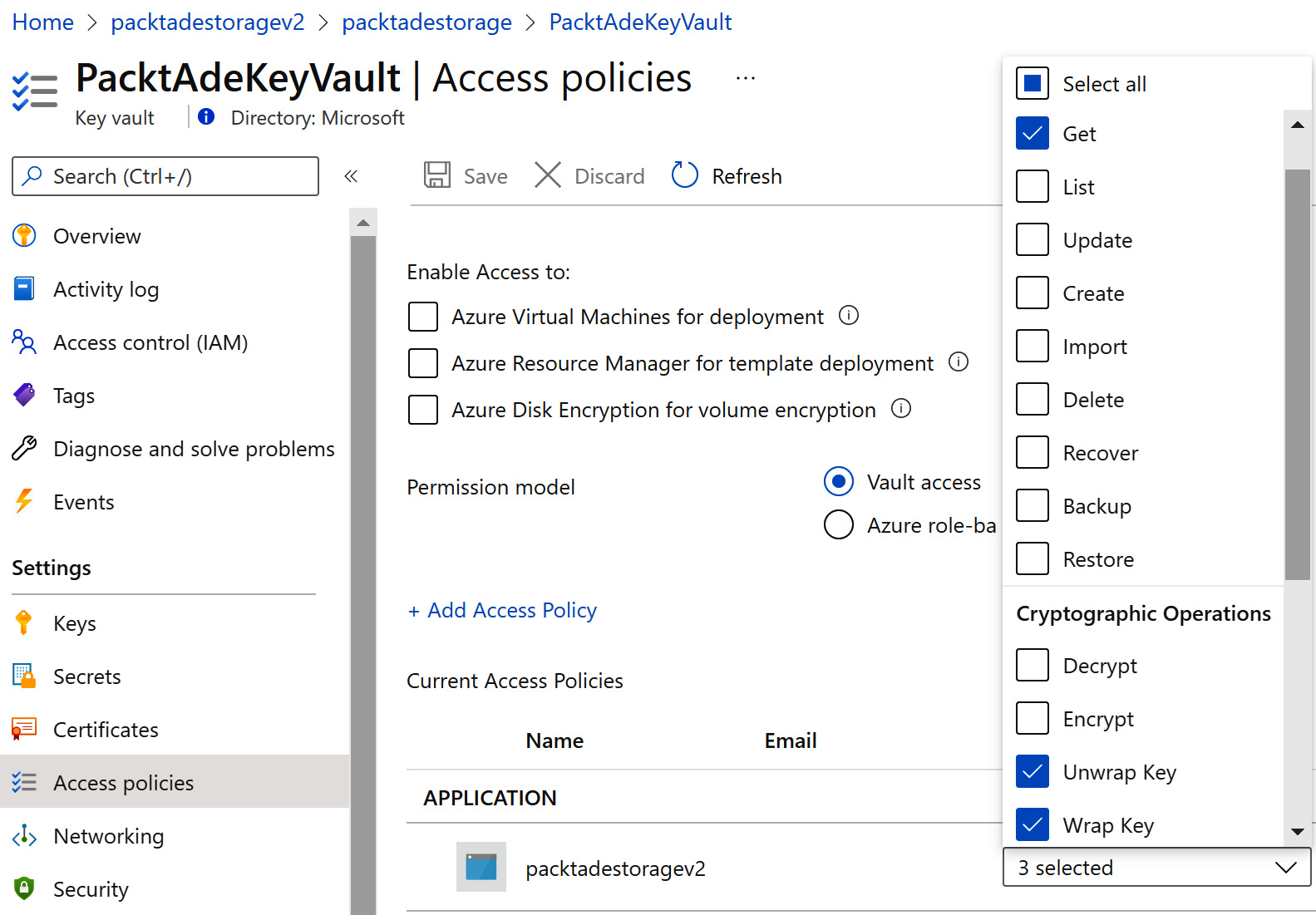 Figure 2.21 – Storage account permissions in Key Vault
