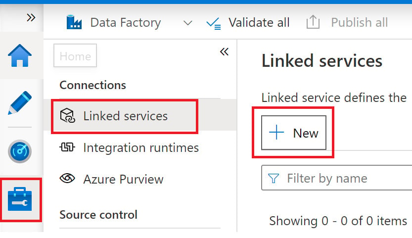 Figure 2.26 – Creating a linked service in Data Factory
