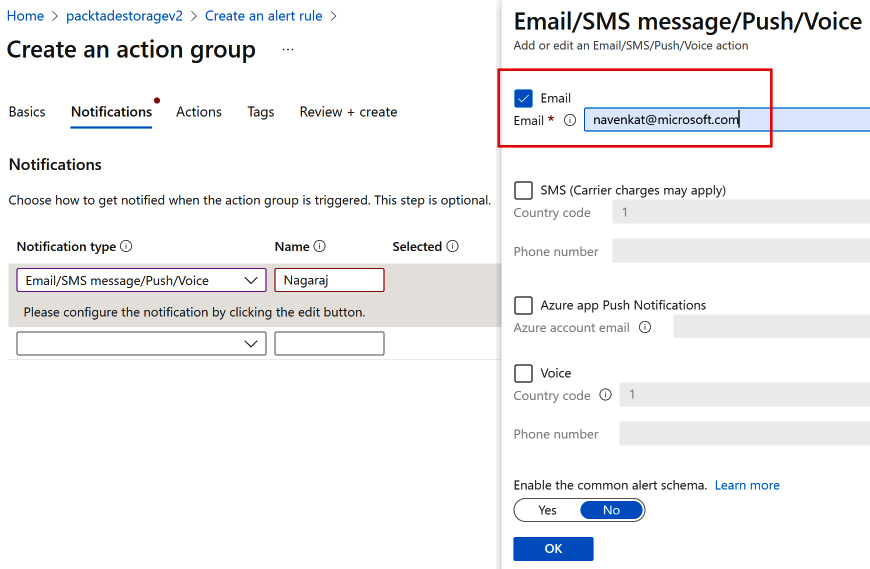 Figure 2.36 – Selecting the alert action
