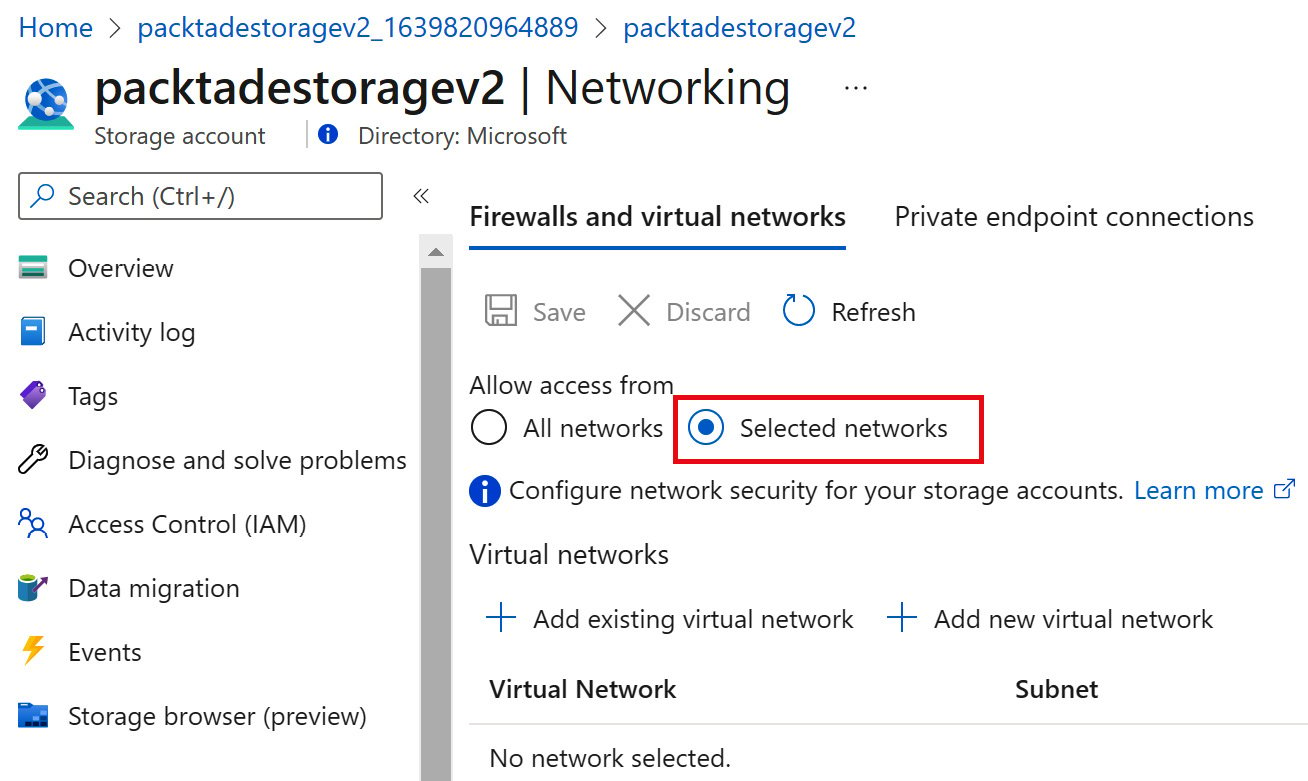 Figure 2.3 – Azure Storage – Selected networks
