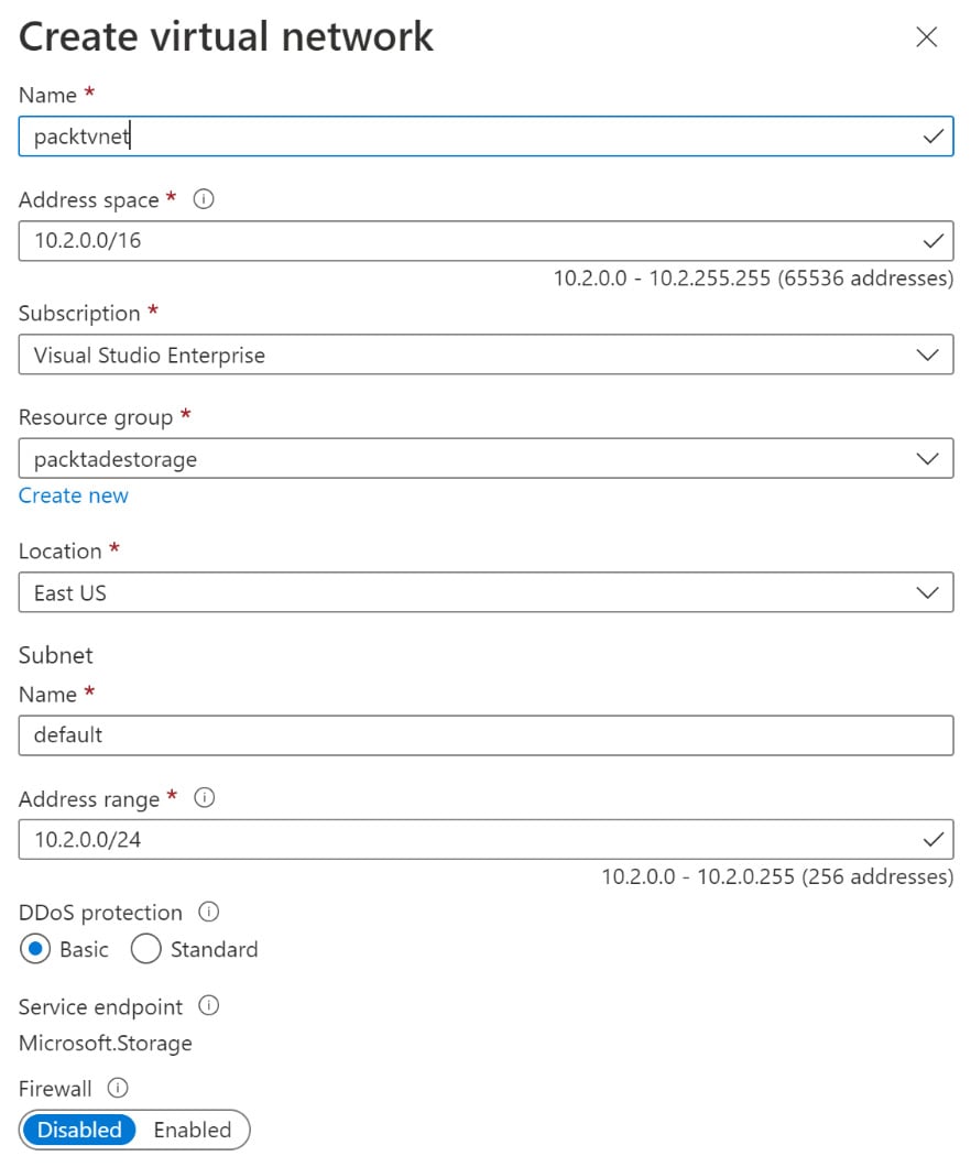 Figure 2.5 – Creating a new virtual network
