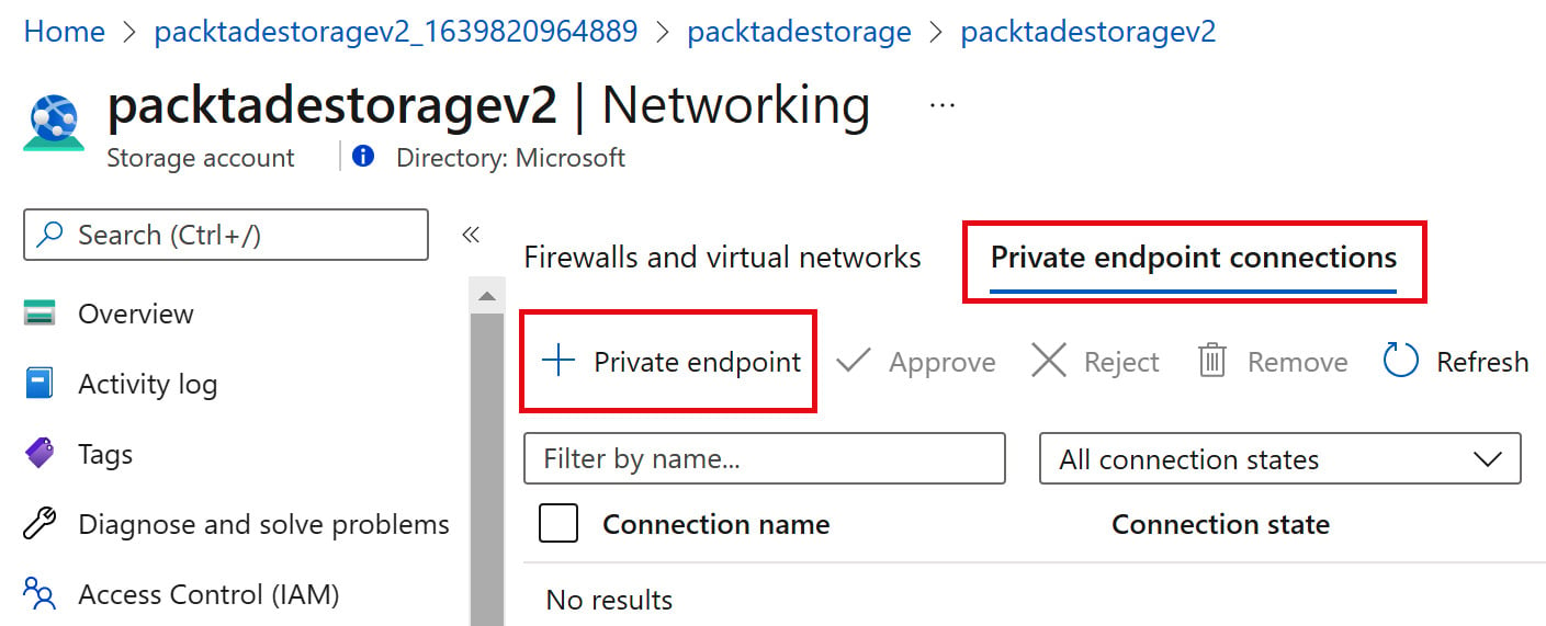 Figure 2.7 – Creating a private endpoint to a storage account
