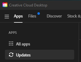 Figure 1.4: Under Apps, you will find Updates, the section that will check for any updates for installed Adobe apps