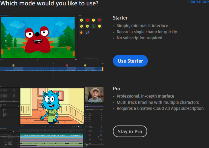 Figure 1.9: Here is the official breakdown of the modes according to Character Animator