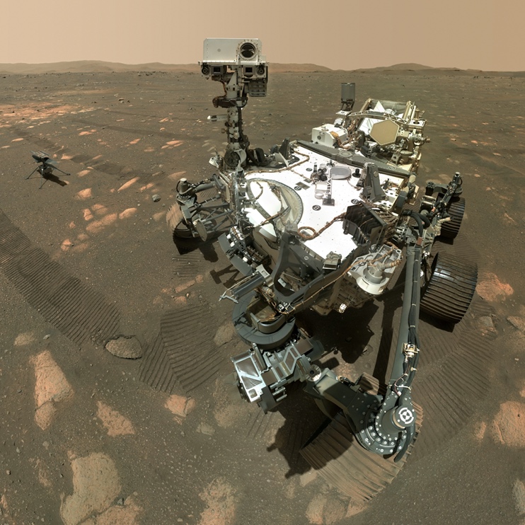 Figure 1.4 - NASA's Perseverance Rover alongside the Ingenuity Helicopter Selfie on Mars (Image Credit: NASA/JPL-Caltech/MSSS; https://mars.nasa.gov/resources/25790/perseverances-selfie-with-ingenuity/)