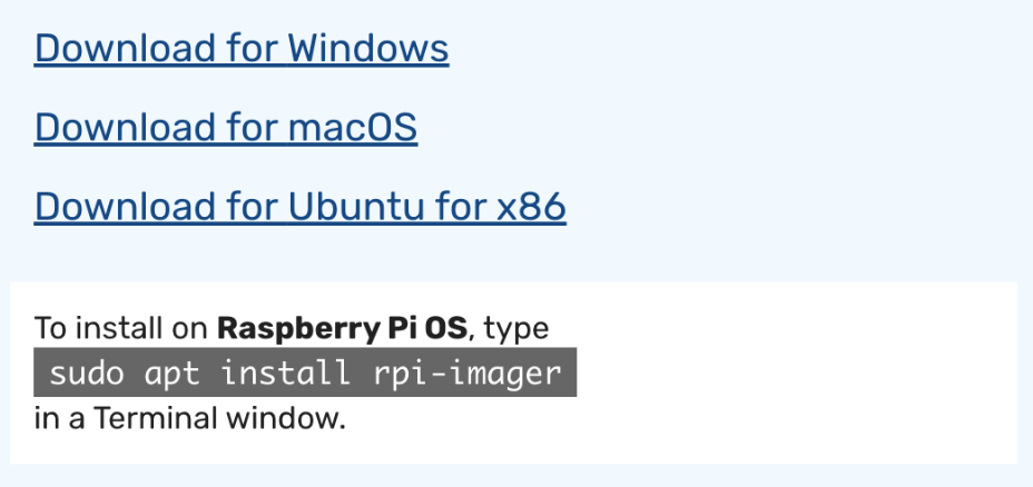 Figure 3.3 – Downloading the Raspberry Pi Imager