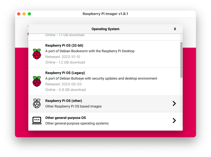 Figure 3.5 – The OS list