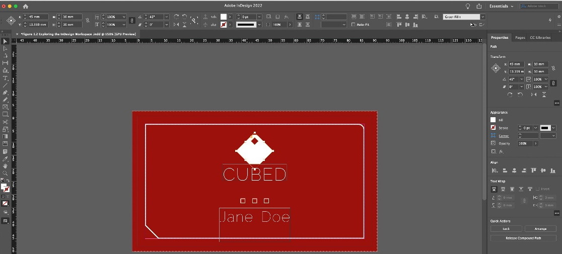 Figure 1.5: The Control bar and Properties panel with a graphic element selected  (The image is intended as a visual reference; the textual information is not essential.)