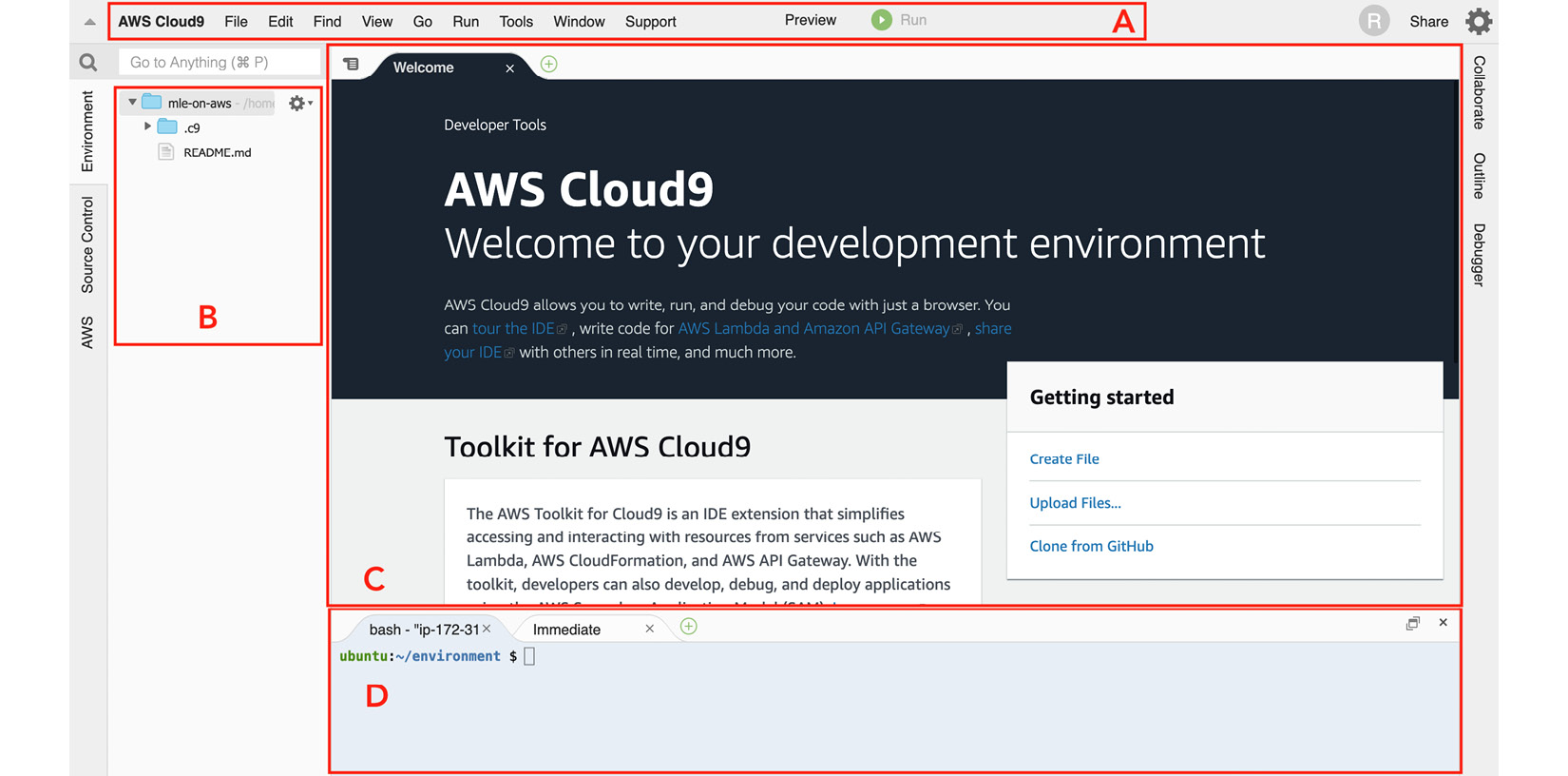 Figure 1.5 – AWS Cloud9 interface
